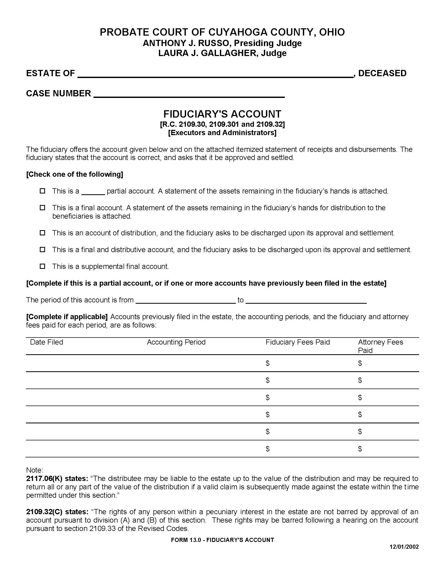 Fiduciarys Account {13.0} | Pdf Fpdf Doc Docx | Ohio