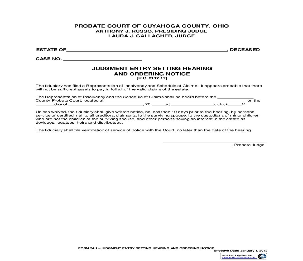 Judgment Entry Setting Hearing And Ordering Notice {24.1} | Pdf Fpdf Doc Docx | Ohio