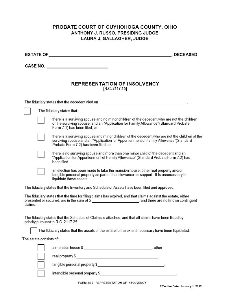 Representation Of Insolvency {24.0} | Pdf Fpdf Docx | Ohio