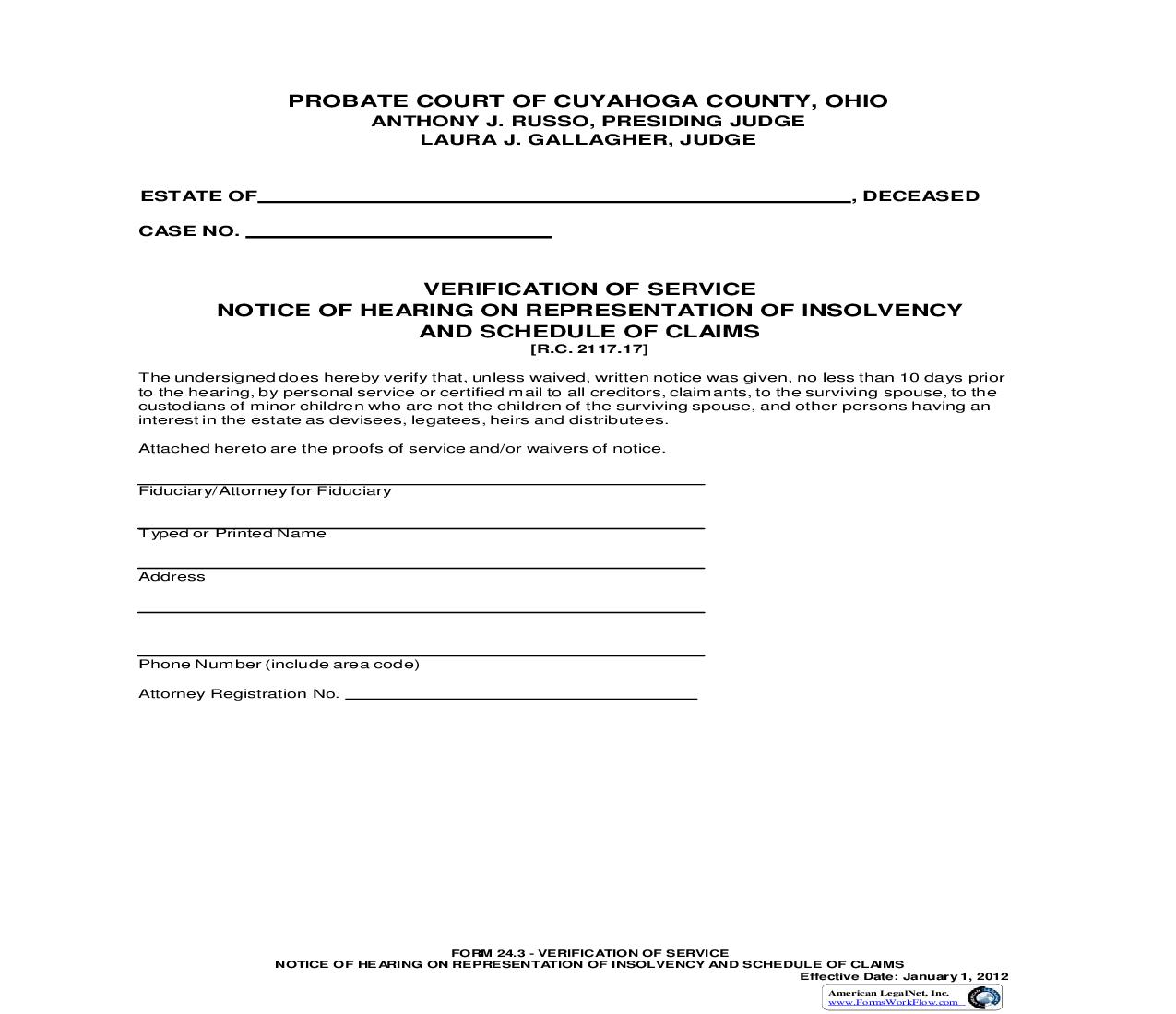Verification Of Service Notice Of Hearing On Representation {24.3} | Pdf Fpdf Doc Docx | Ohio