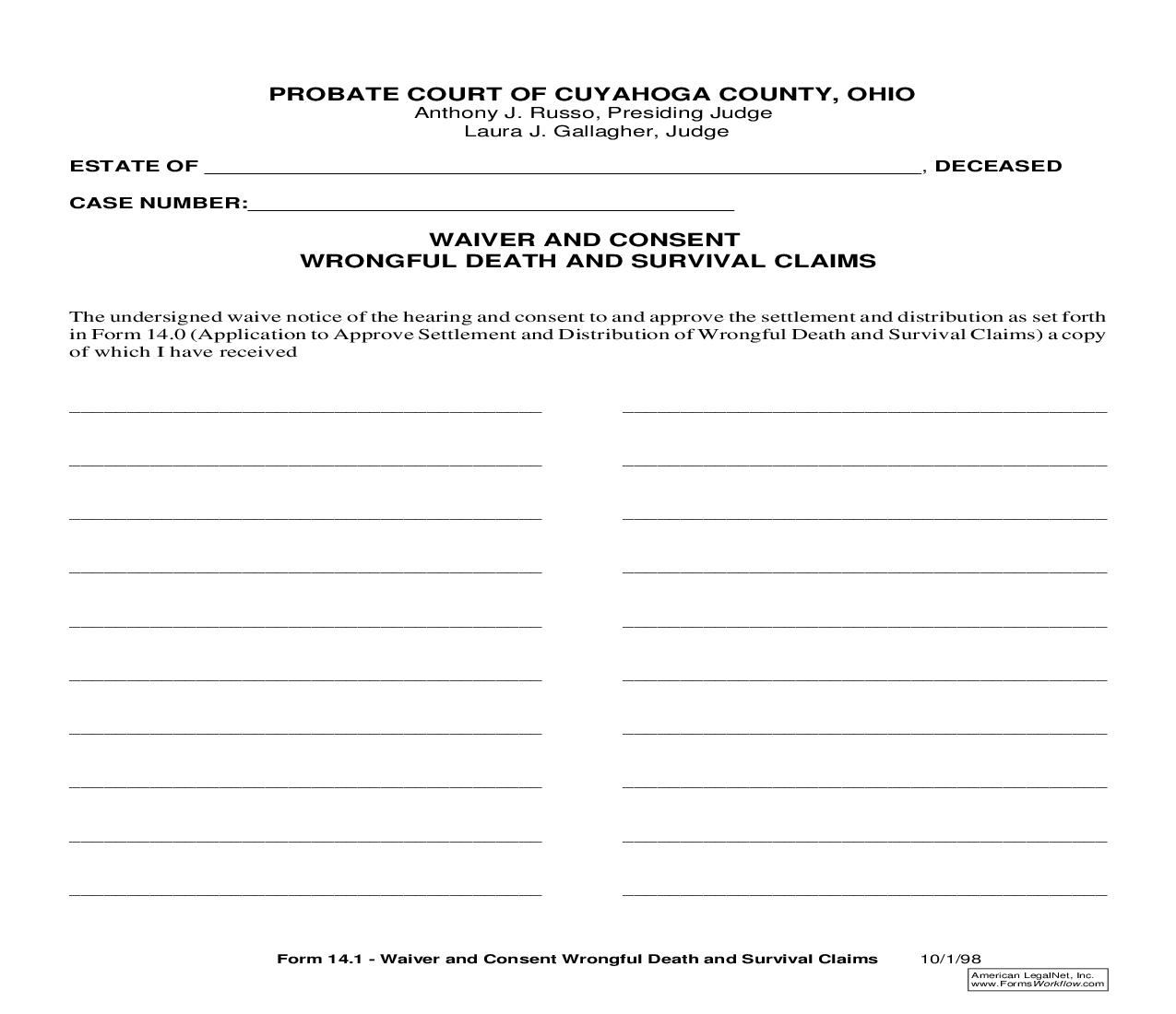 Waiver And Consent Wrongful Death And Survival Claims {14.1} | Pdf Fpdf Doc Docx | Ohio