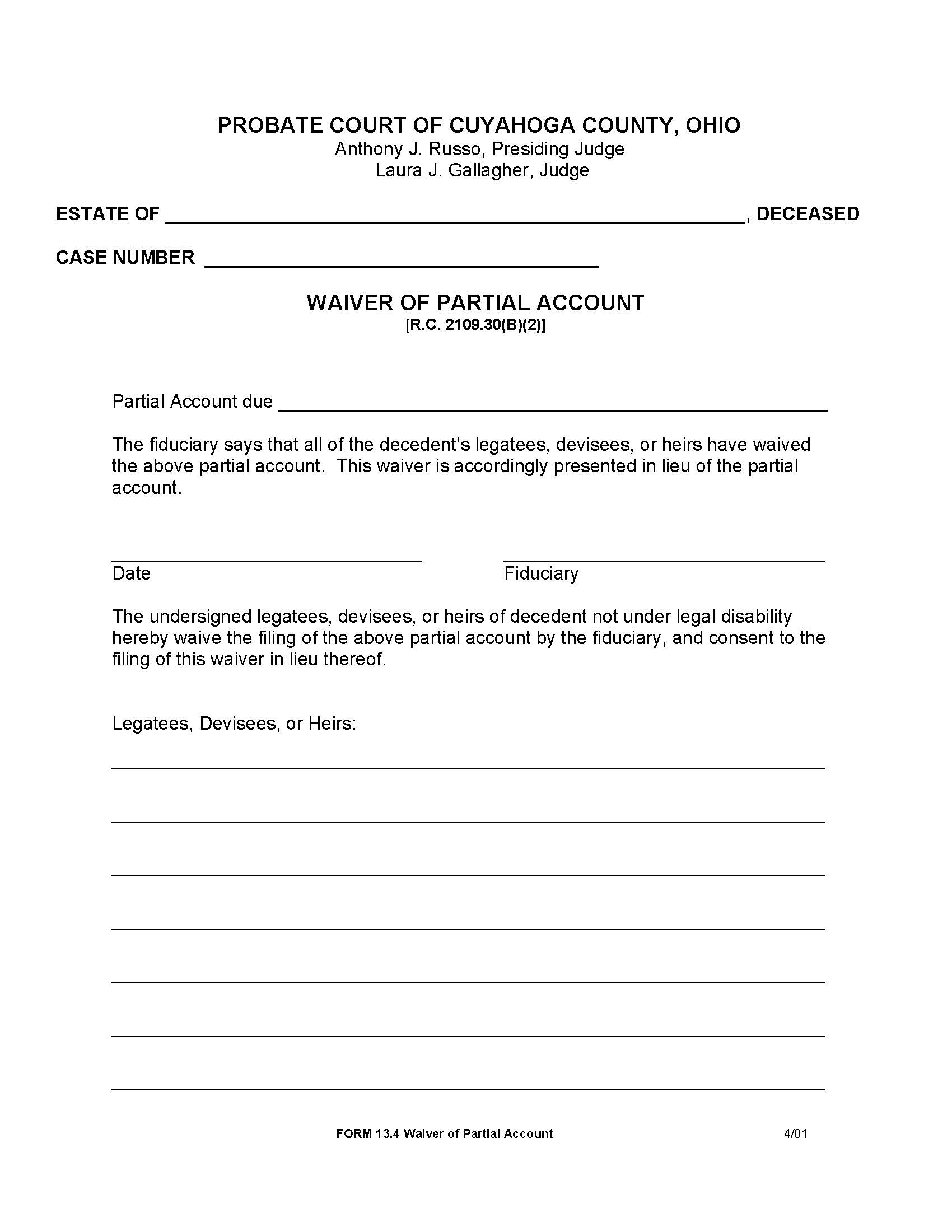 Waiver Of Partial Account {13.4} | Pdf Fpdf Doc Docx | Ohio