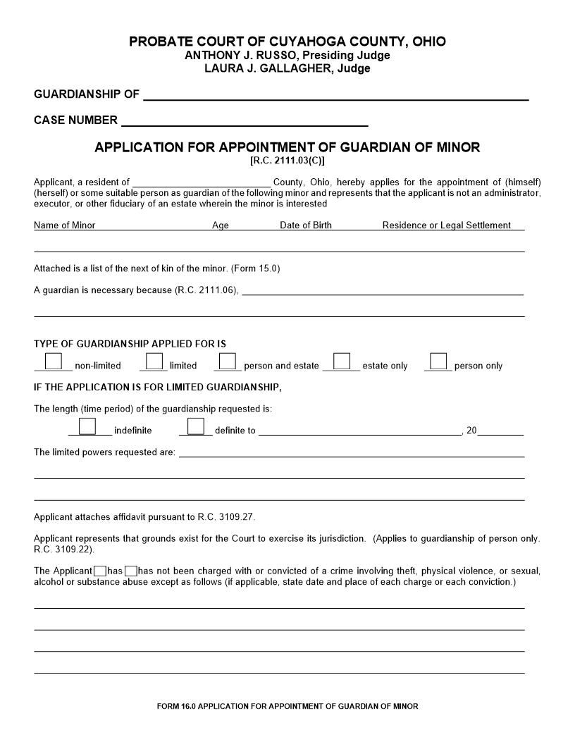 Application For Appointment Of Guardian Of Minor | Pdf Fpdf Doc Docx | Ohio