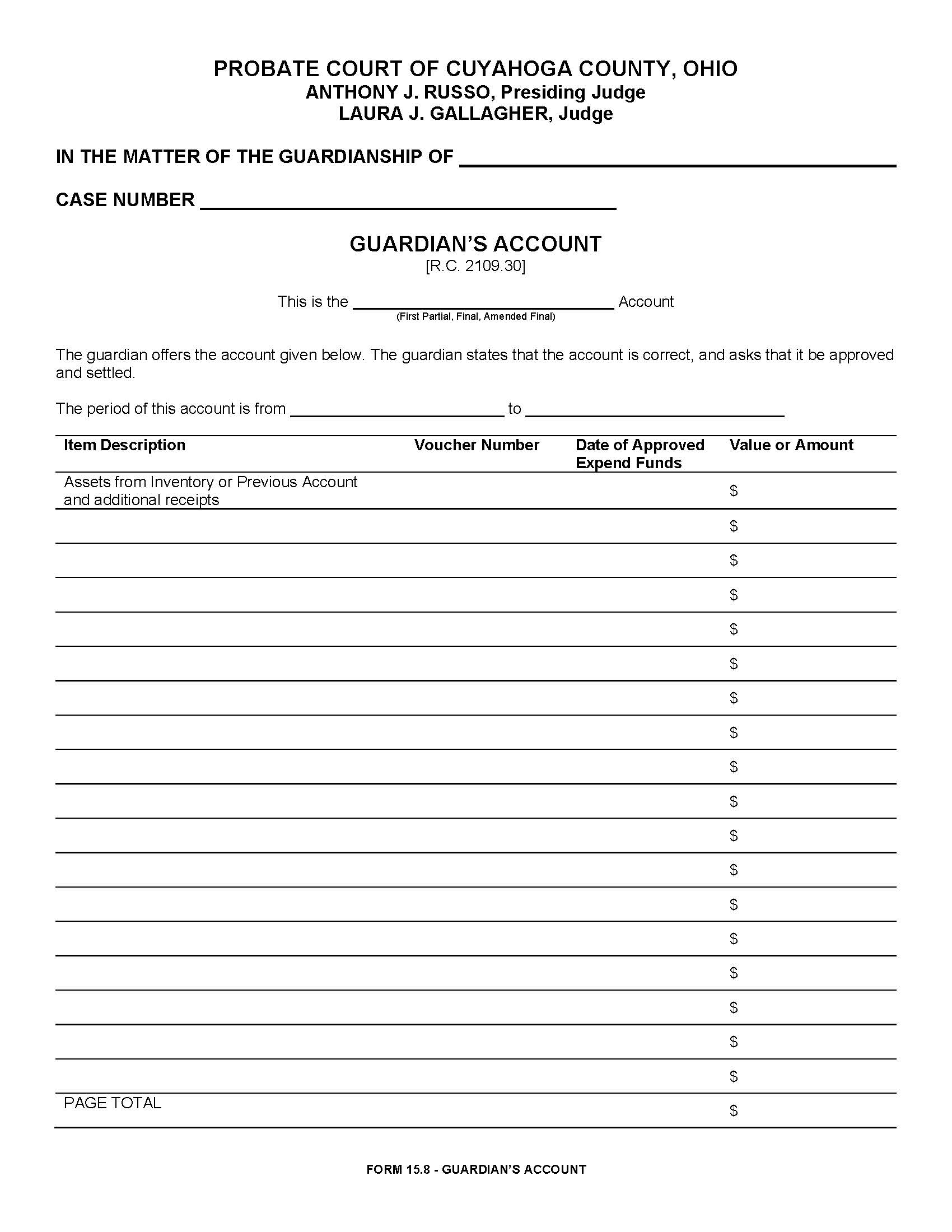 Guardians Account {15.8} | Pdf Fpdf Doc Docx | Ohio