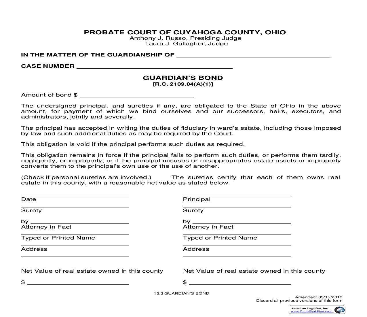 Guardians Bond {15.3} | Pdf Fpdf Doc Docx | Ohio