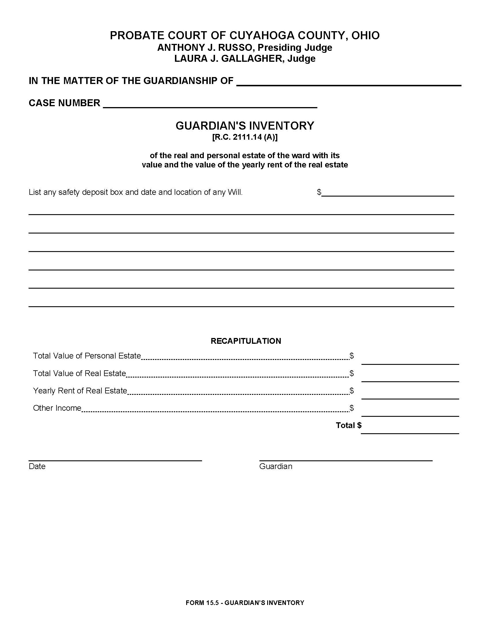 Guardians Inventory {15.5} | Pdf Fpdf Doc Docx | Ohio