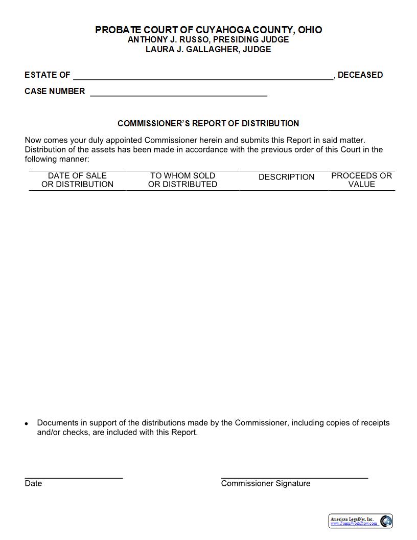 Commissioners Report Of Distribution | Pdf Fpdf Docx | Ohio
