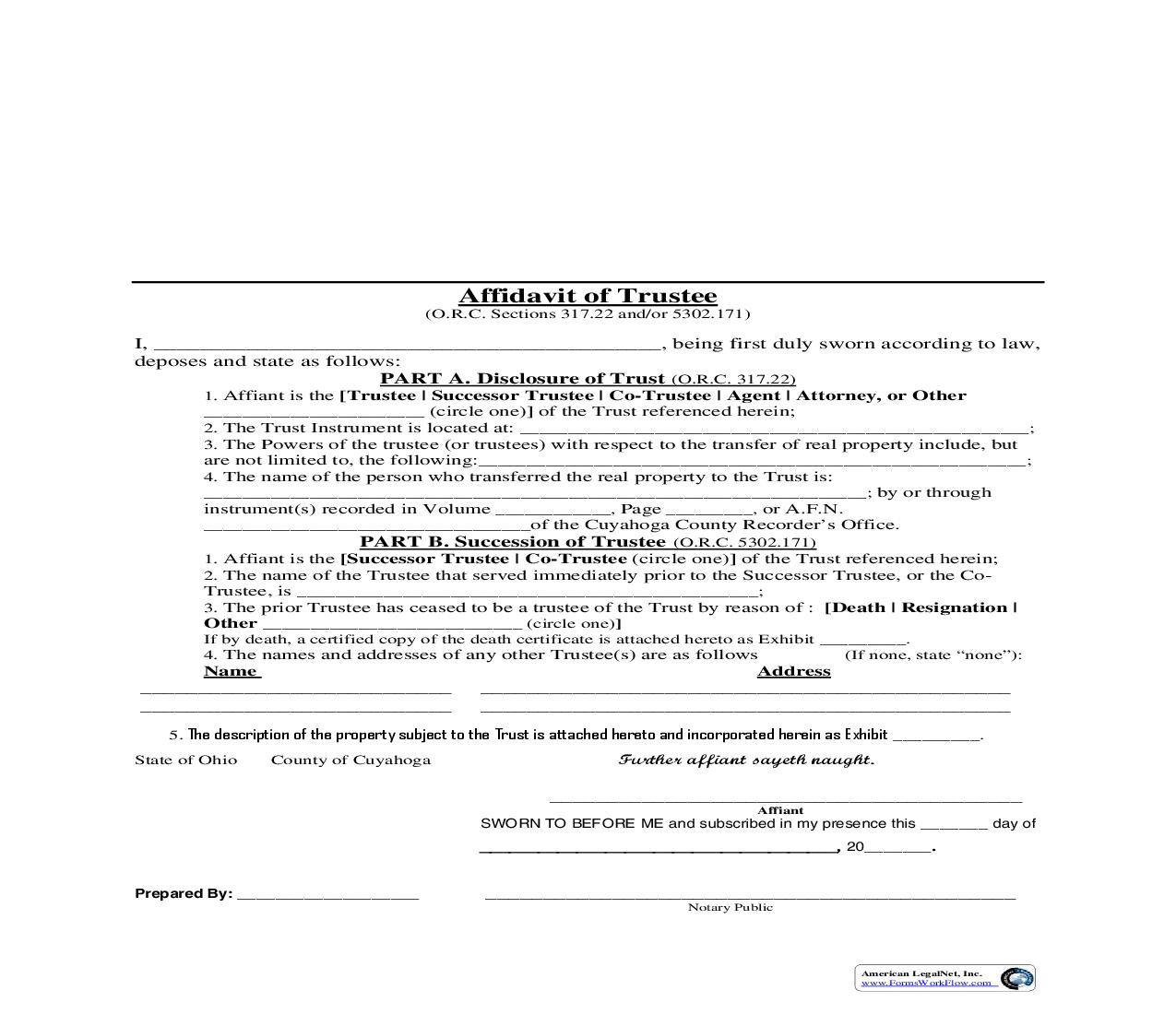 Affidavit Of Trustee | Pdf Fpdf Doc Docx | Ohio