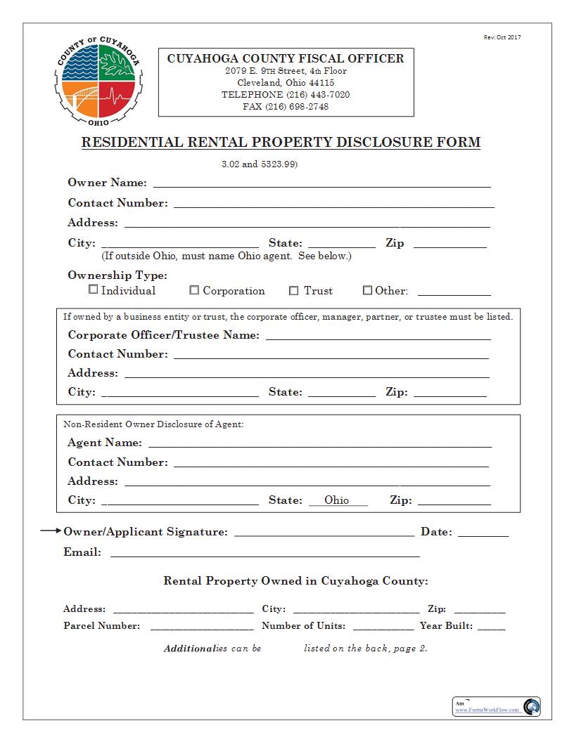 Residential Rental Property Disclosure Form | Pdf Fpdf Docx | Ohio