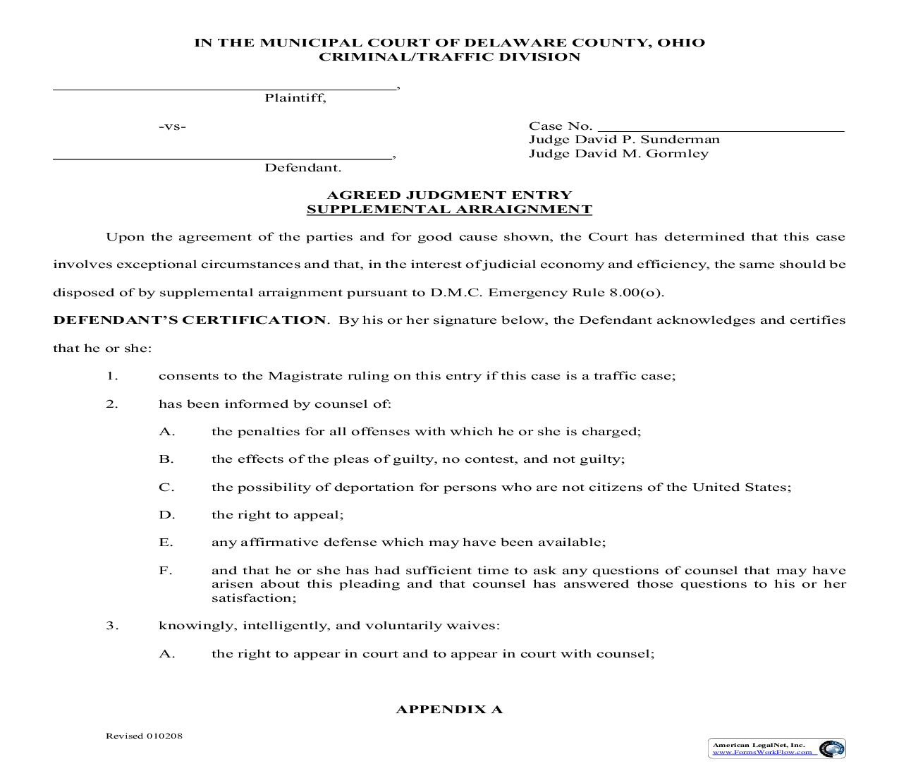 Agreed Judgment Entry Supplemental Arraignment | Pdf Fpdf Doc Docx | Ohio