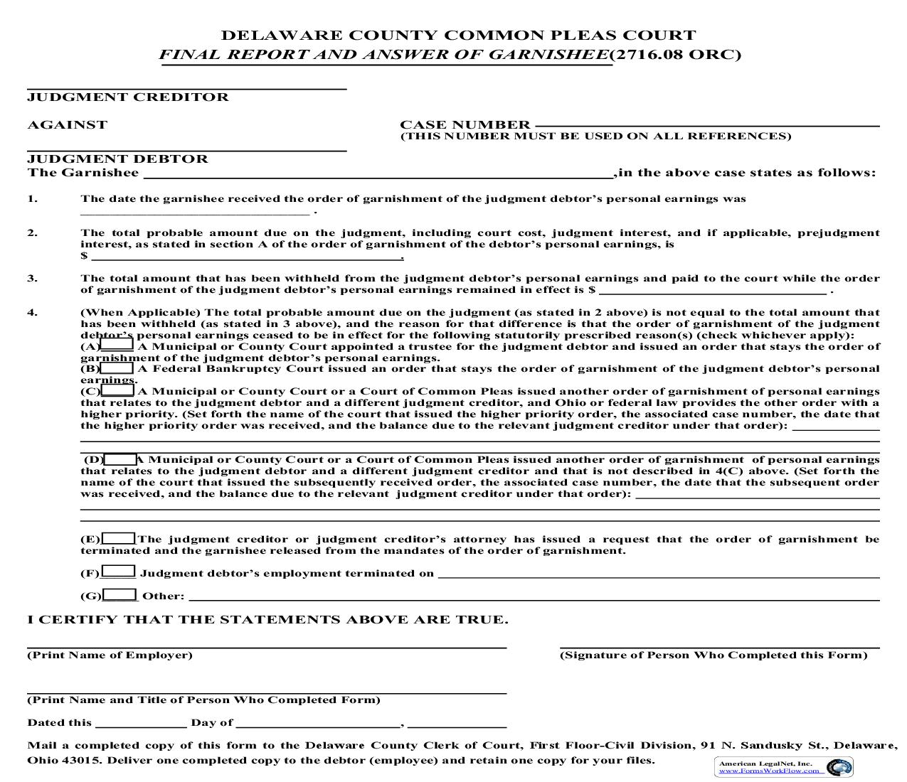 Final Report And Answer Of Garnishee | Pdf Fpdf Doc Docx | Ohio