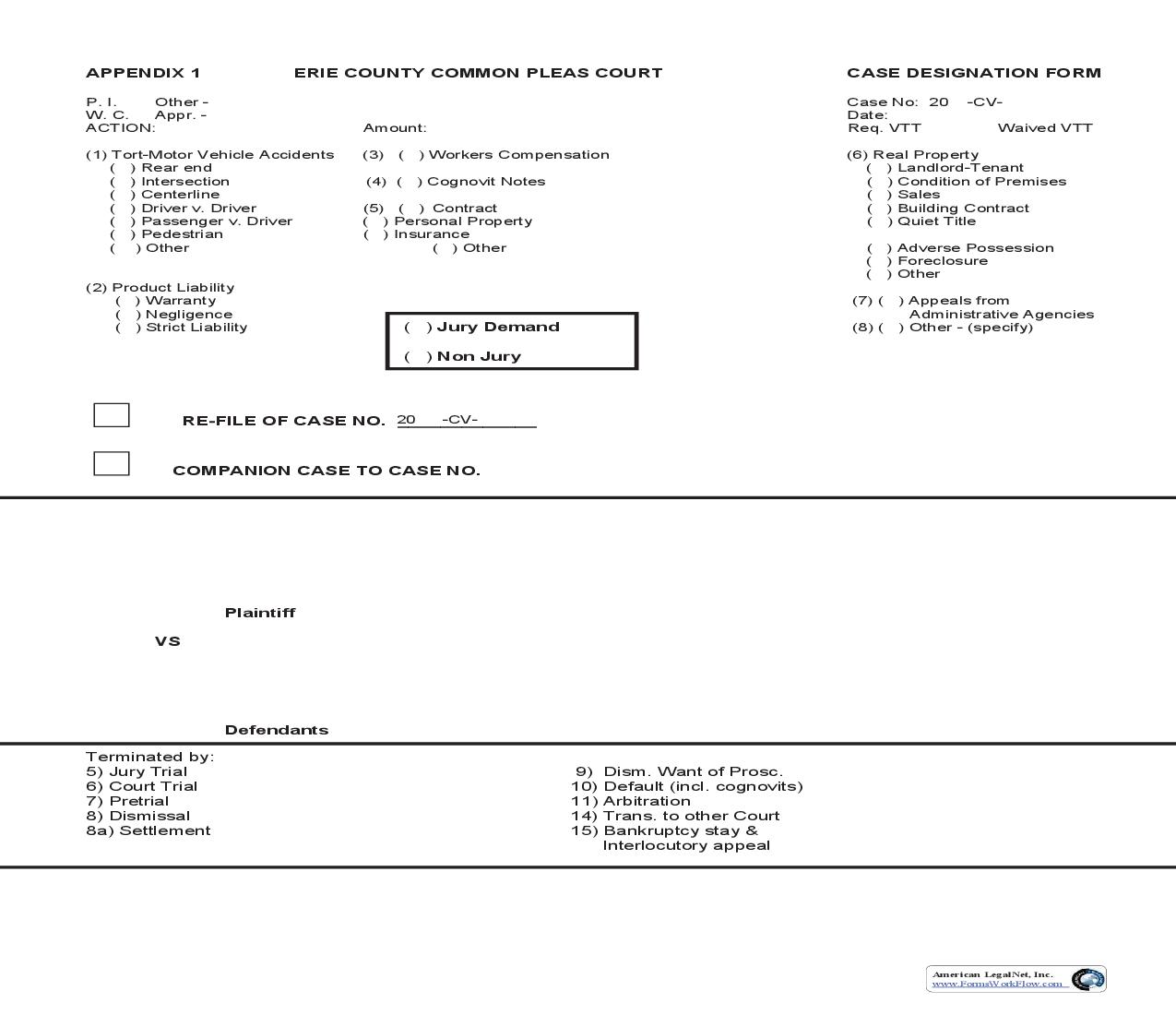 Case Designation Form {Form Appendix 1} | Pdf Fpdf Doc Docx | Ohio