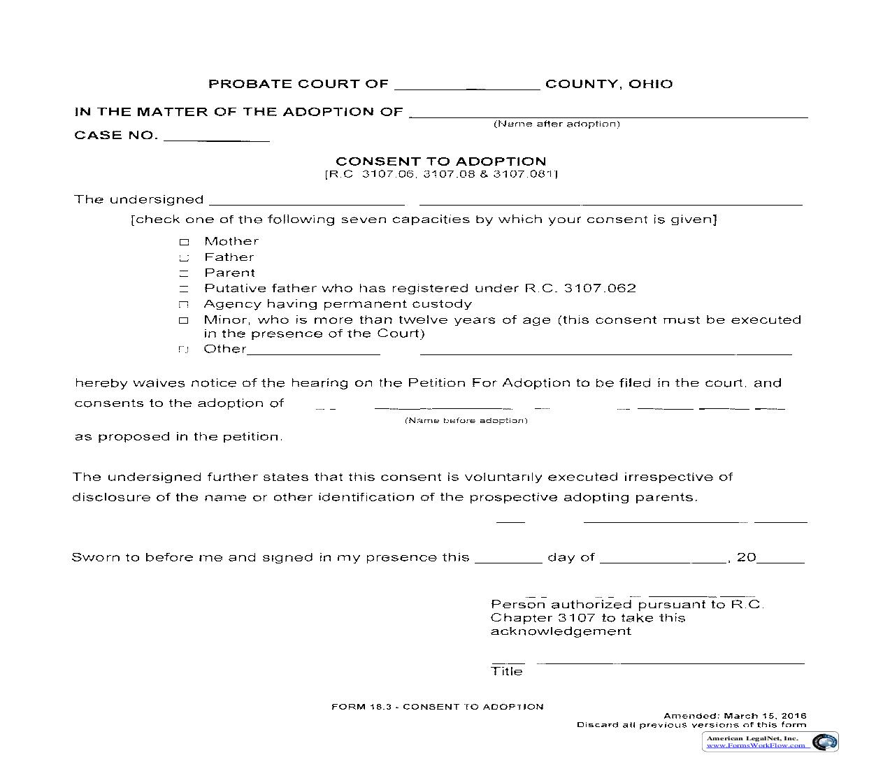 Consent To Adoption {18.3} | Pdf Fpdf Doc Docx | Ohio