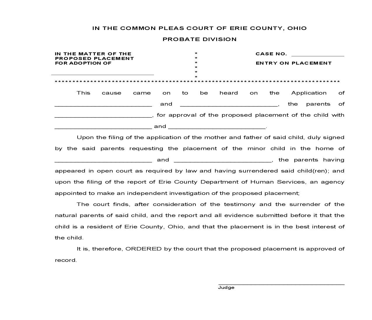 Entry On Placement | Pdf Fpdf Doc Docx | Ohio