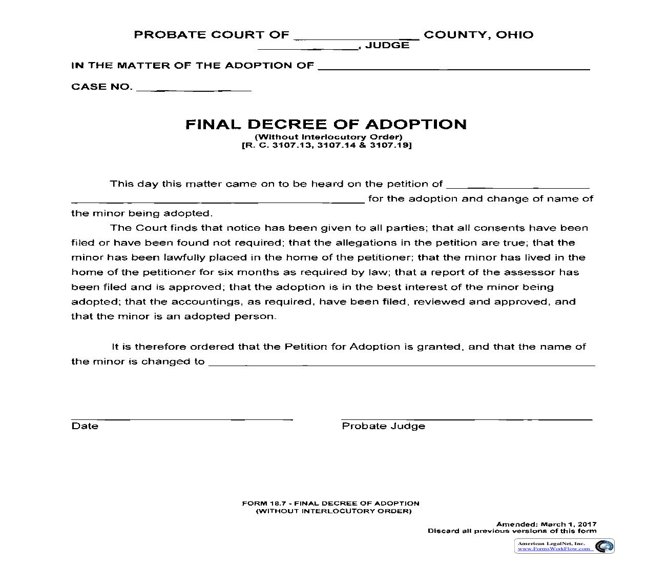 Final Decree Of Adoption {18.7} | Pdf Fpdf Doc Docx | Ohio