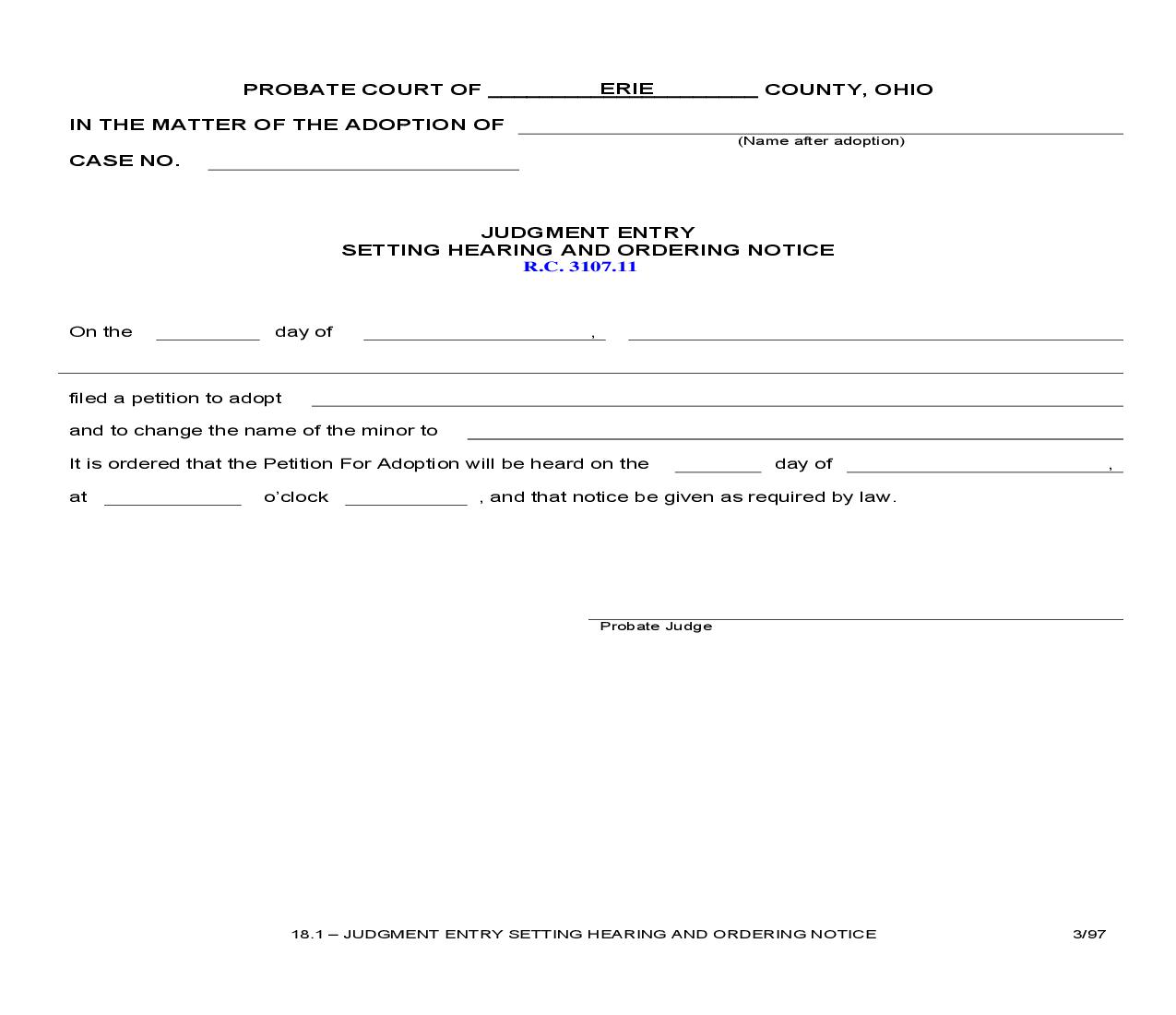 Judgment Entry Setting Hearing And Ordering Notice {18.1} | Pdf Fpdf Doc Docx | Ohio