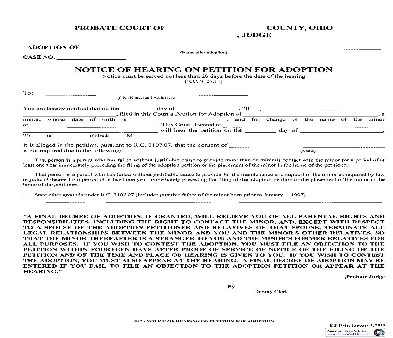 Notice Of Hearing On Petition For Adoption {18.2} | Pdf Fpdf Doc Docx | Ohio