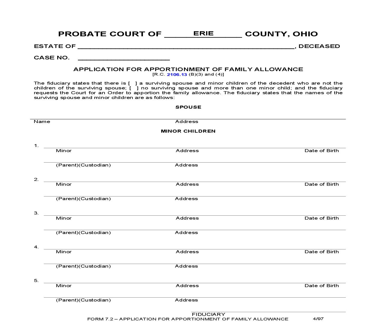 Application For Apportionment Of Family Allowance {7.2} | Pdf Fpdf Doc Docx | Ohio