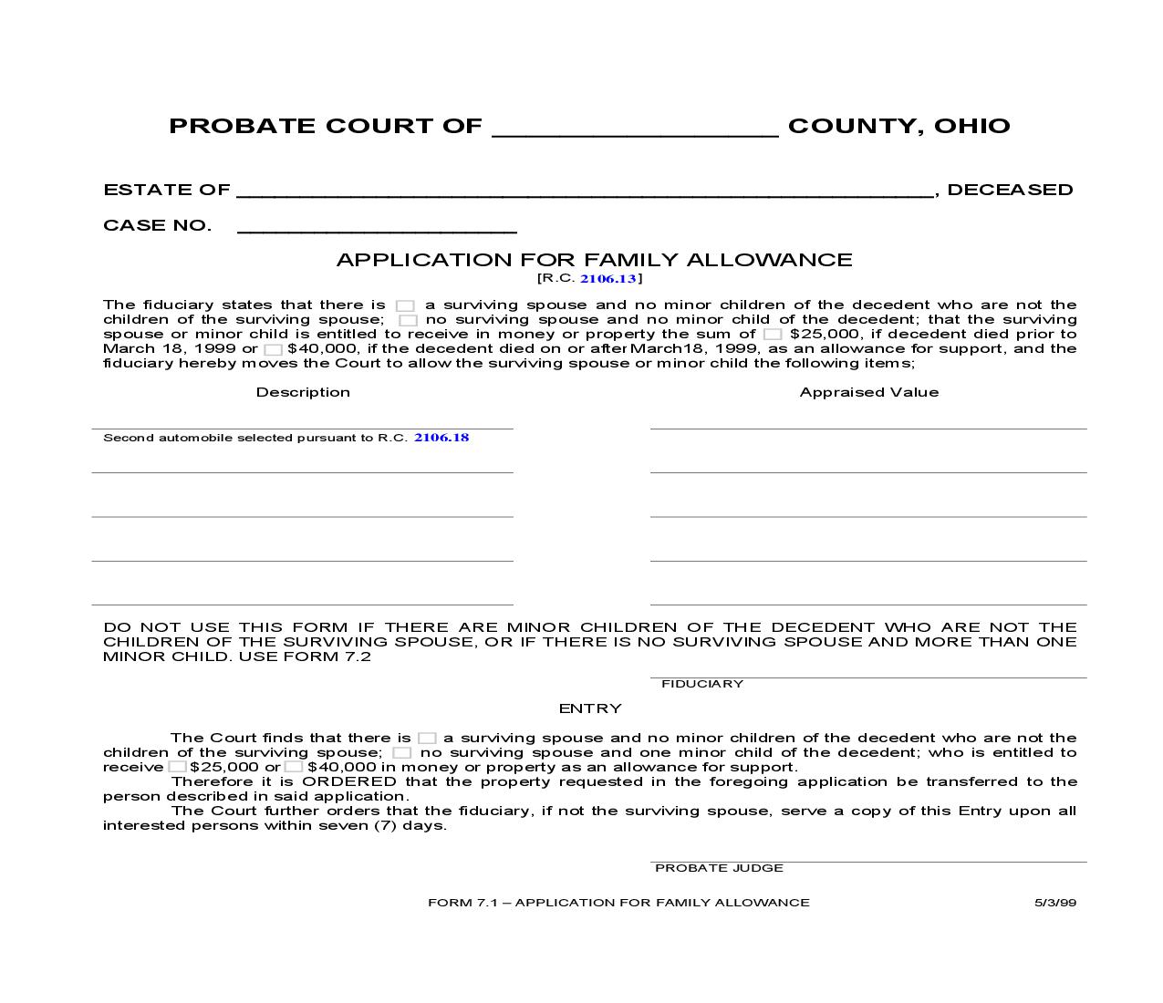 Application For Family Allowance {7.1} | Pdf Fpdf Doc Docx | Ohio