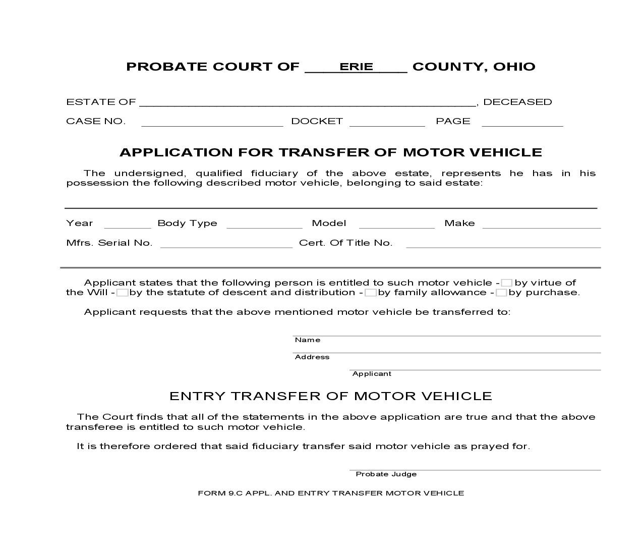 Application For Transfer Of Motor Vehicle {9.C} | Pdf Fpdf Doc Docx | Ohio