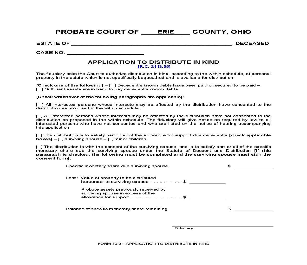 Application To Distribute In Kind {10.0} | Pdf Fpdf Doc Docx | Ohio