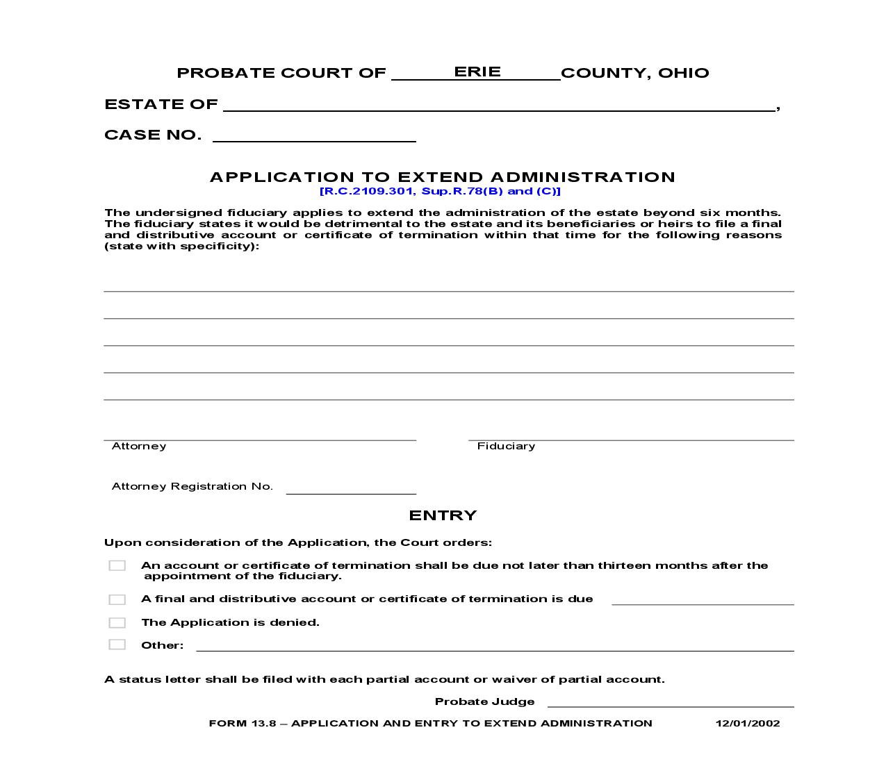 Application To Extend Administration {13.8} | Pdf Fpdf Doc Docx | Ohio