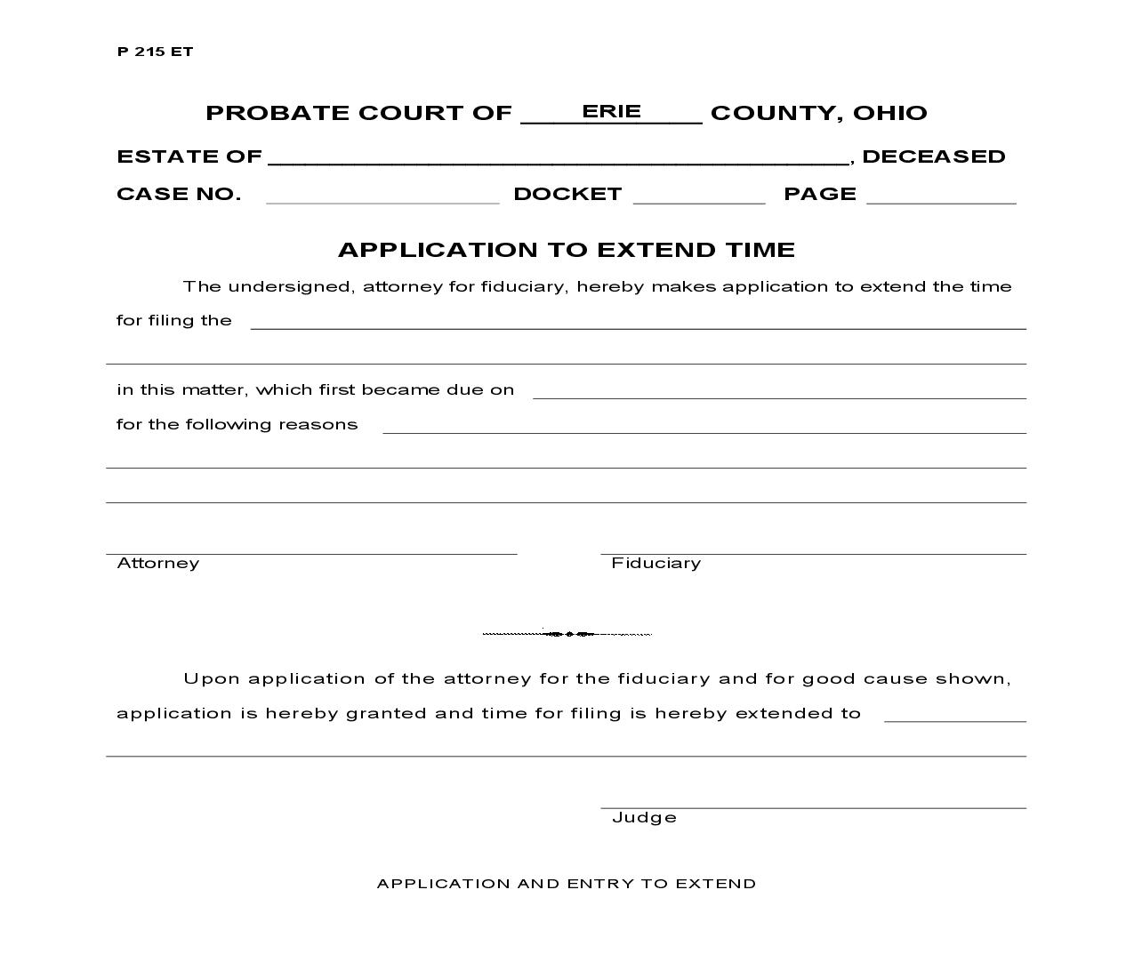 Application To Extend Time {P 215 ET} | Pdf Fpdf Doc Docx | Ohio