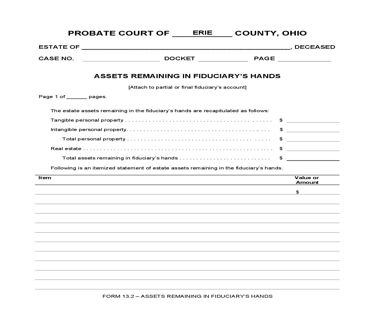 Assets Remaining In Fiduciarys Hands {13.2} | Pdf Fpdf Doc Docx | Ohio