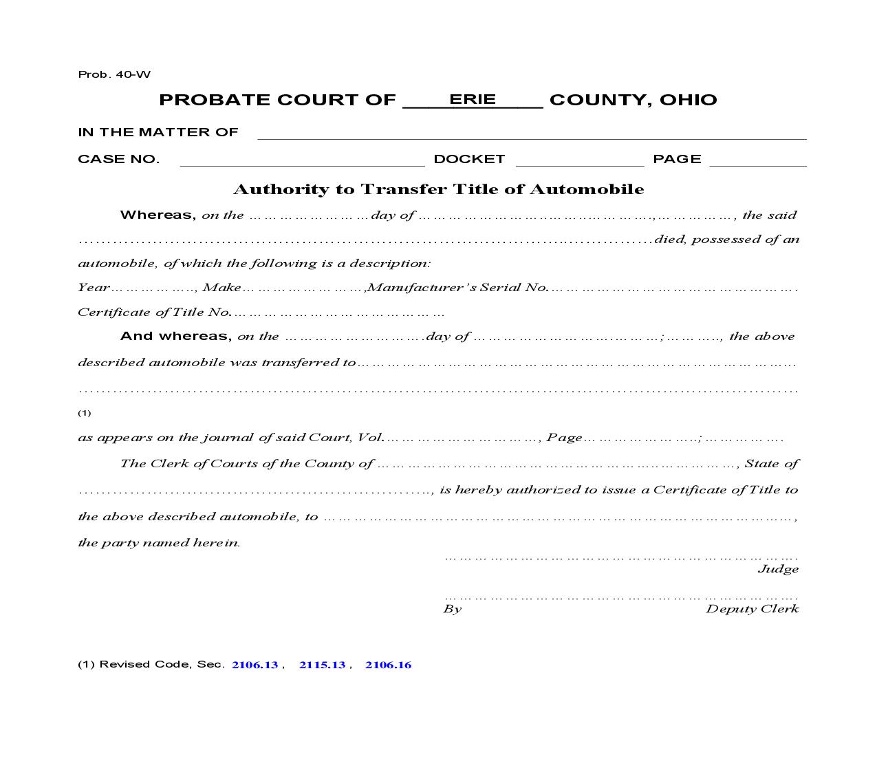 Authority To Transfer Title Of Automobile | Pdf Fpdf Doc Docx | Ohio