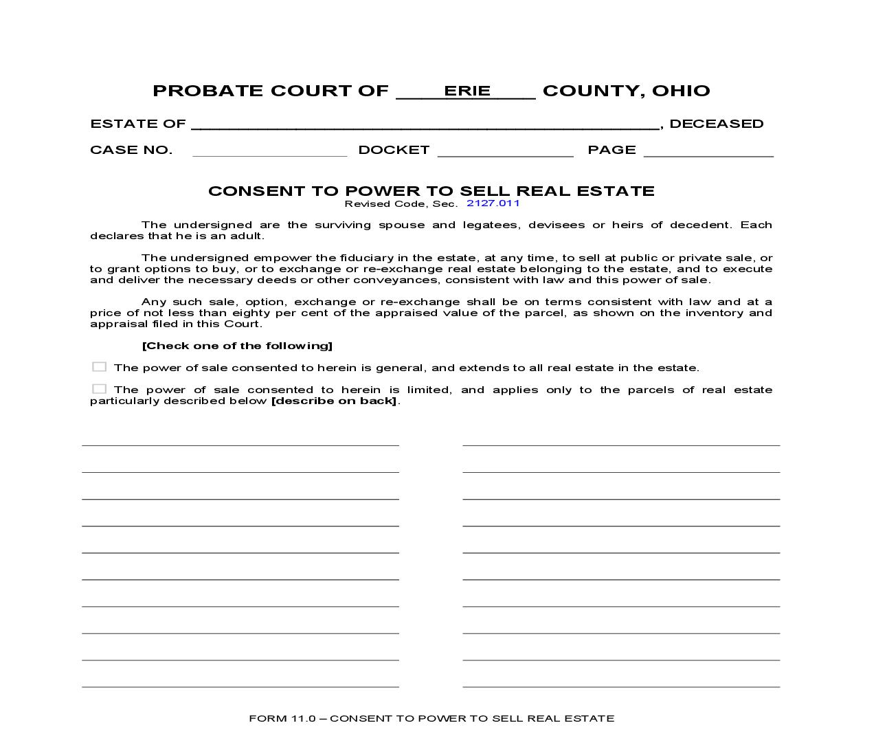 Consent To Power To Sell Real Estate {11.0} | Pdf Fpdf Doc Docx | Ohio