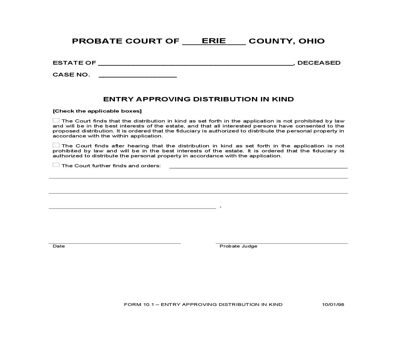 Entry Approving Distribution In Kind {10.1} | Pdf Fpdf Doc Docx | Ohio