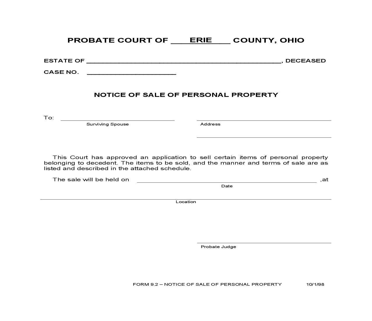 Notice Of Sale Of Personal Property {9.2} | Pdf Fpdf Doc Docx | Ohio