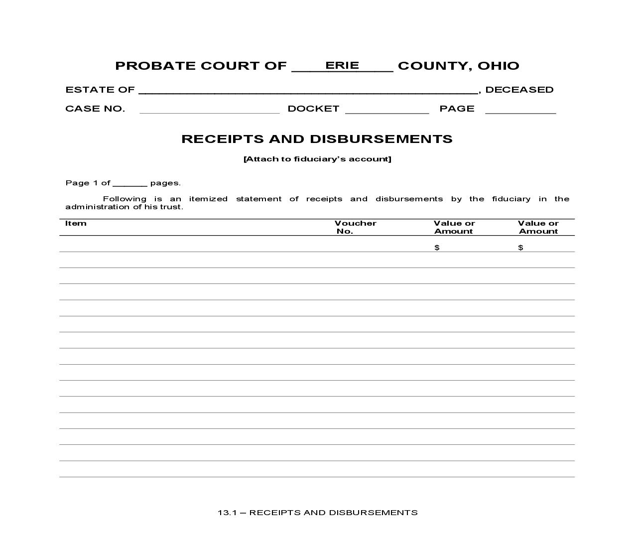 Receipts And Disbursements {13.1} | Pdf Fpdf Doc Docx | Ohio