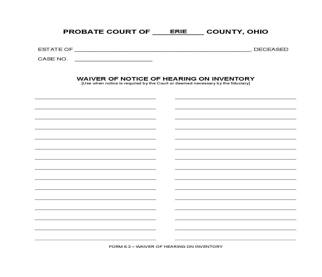 Waiver Of Notice Of Hearing On Inventory {6.2} | Pdf Fpdf Doc Docx | Ohio