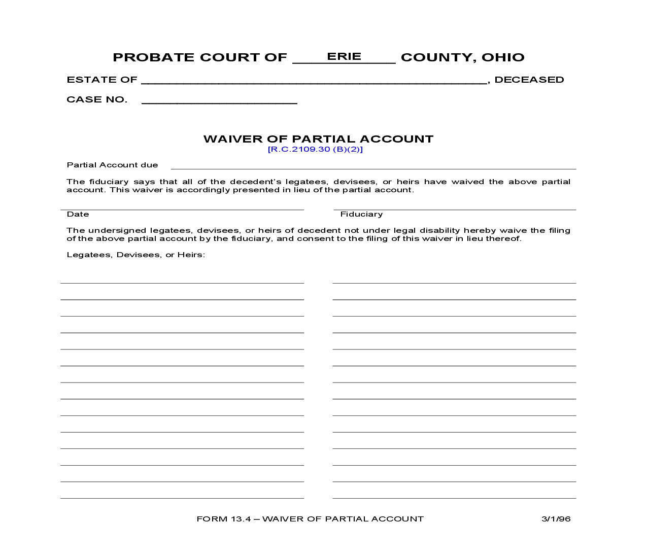 Waiver Of Partial Account {13.4} | Pdf Fpdf Doc Docx | Ohio