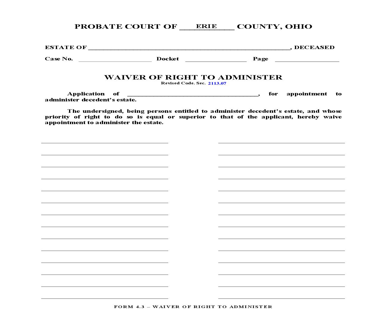Waiver Of Right To Administer {4.3} | Pdf Fpdf Doc Docx | Ohio