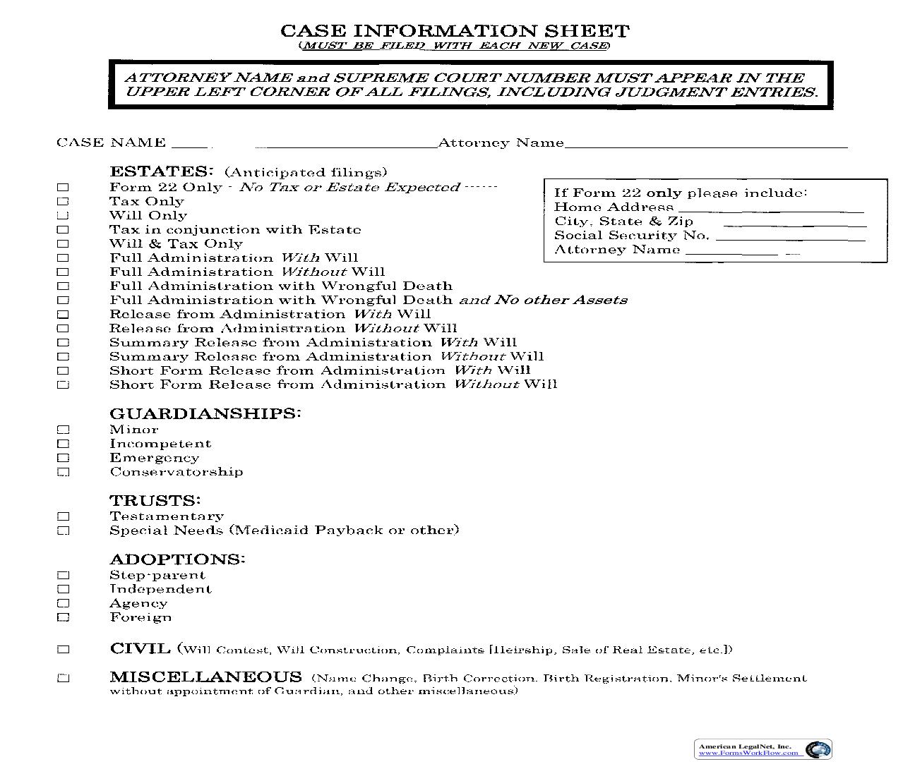 Case Information Sheet | Pdf Fpdf Doc Docx | Ohio