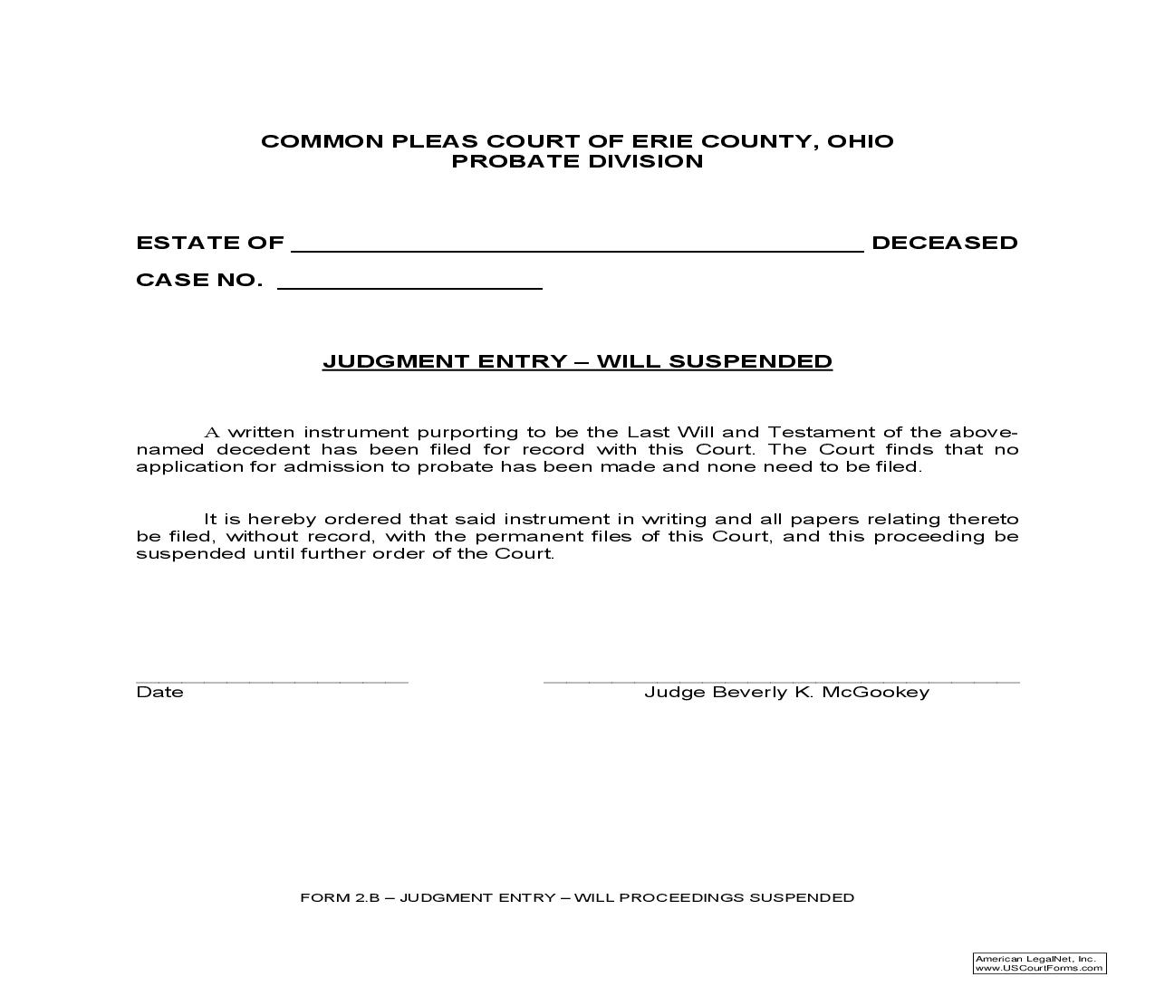Judgment Entry - Will Suspended {2.B} | Pdf Fpdf Doc Docx | Ohio
