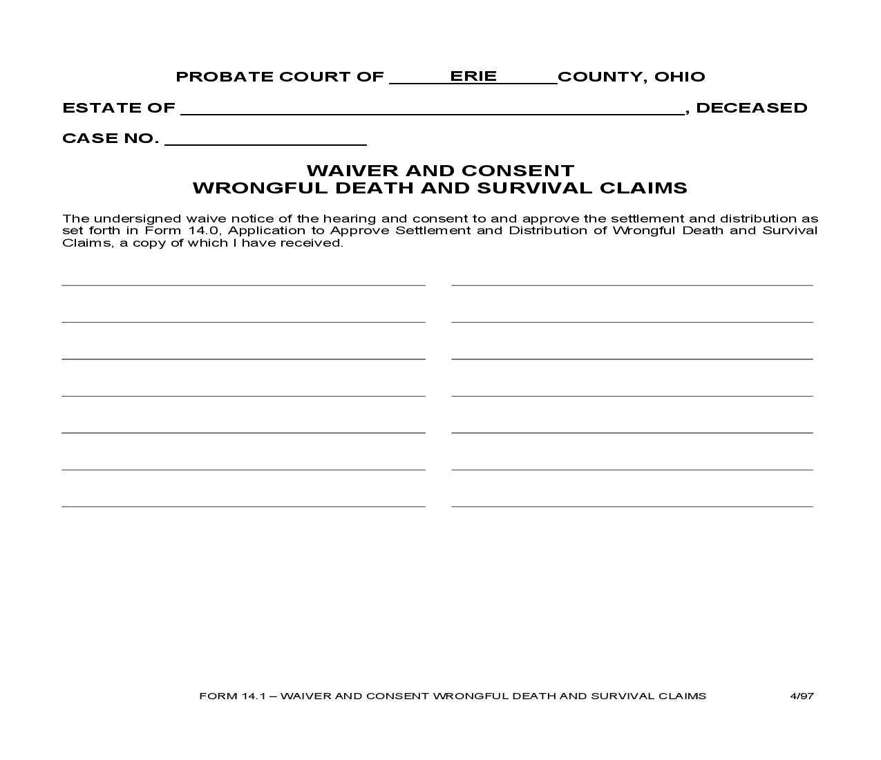 Waiver And Consent Wrongful Death And Survival Claims {14.1} | Pdf Fpdf Doc Docx | Ohio