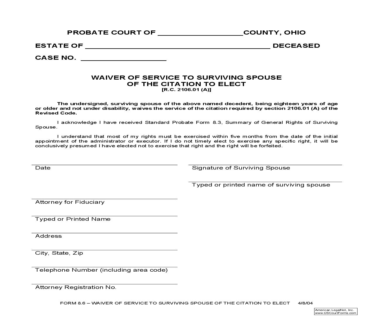 Waiver Of Service {8.6} | Pdf Fpdf Doc Docx | Ohio