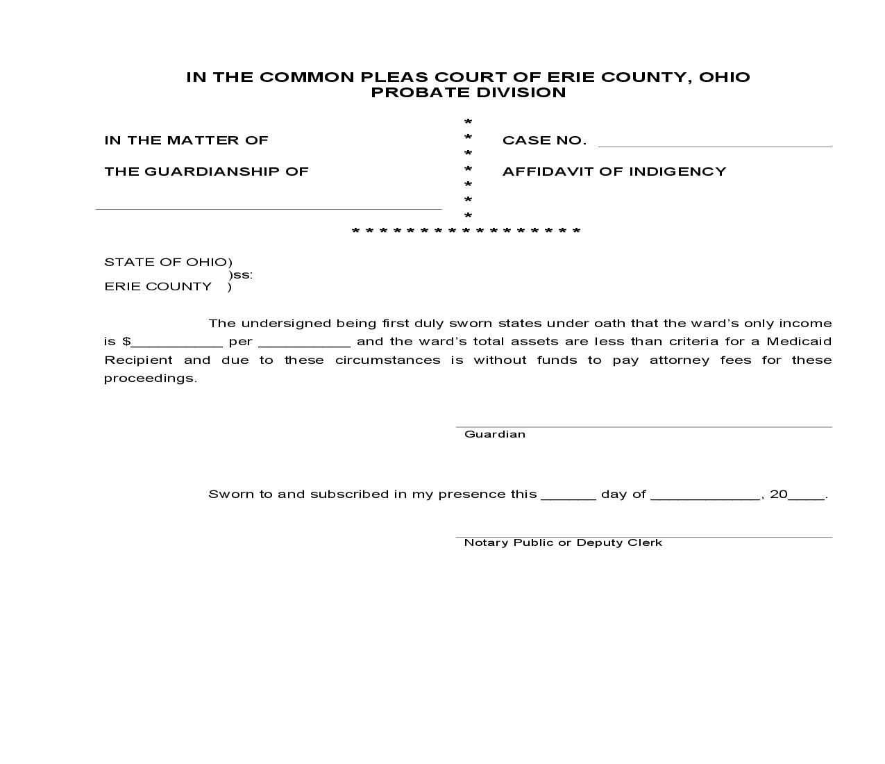 Affidavit Of Indigency | Pdf Fpdf Doc Docx | Ohio