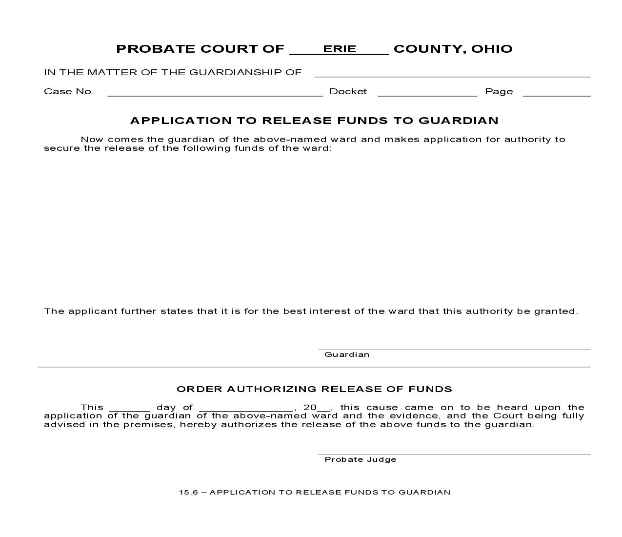 Application To Release Funds To Guardian {15.6} | Pdf Fpdf Doc Docx | Ohio