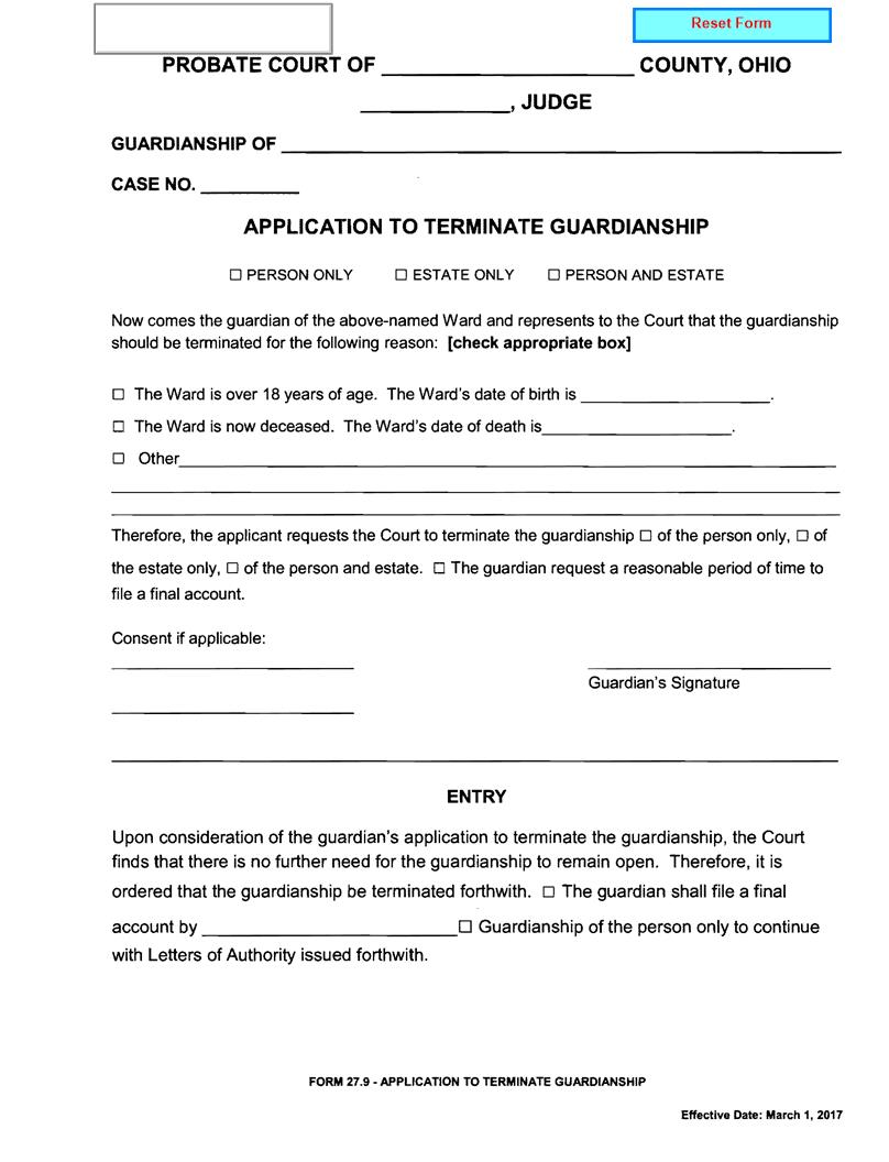 Application To Terminate Guardianship {27.9} | Pdf Fpdf Docx | Ohio