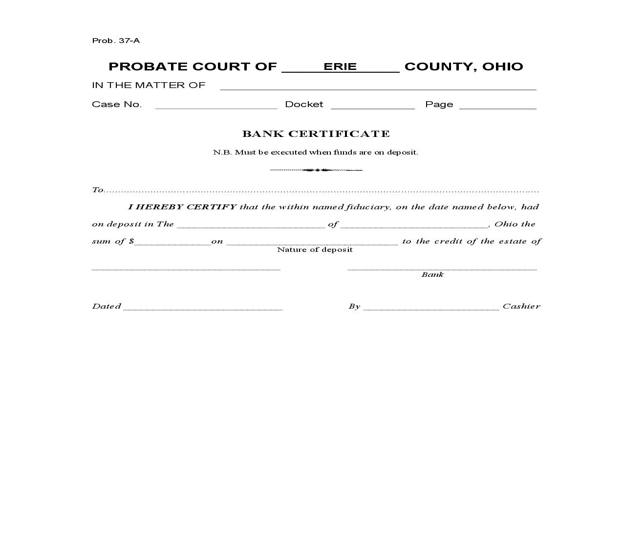 Bank Certificate {Prob 37-A} | Pdf Fpdf Doc Docx | Ohio