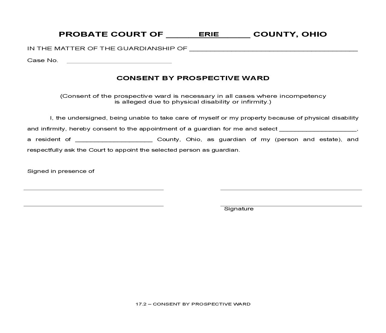 Consent By Prospective Ward {17.2} | Pdf Fpdf Doc Docx | Ohio