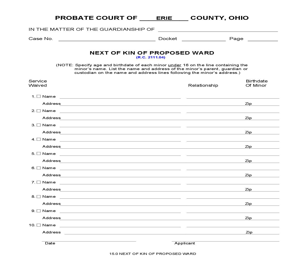 Next Of Kin Of Proposed Ward {15.0} | Pdf Fpdf Doc Docx | Ohio