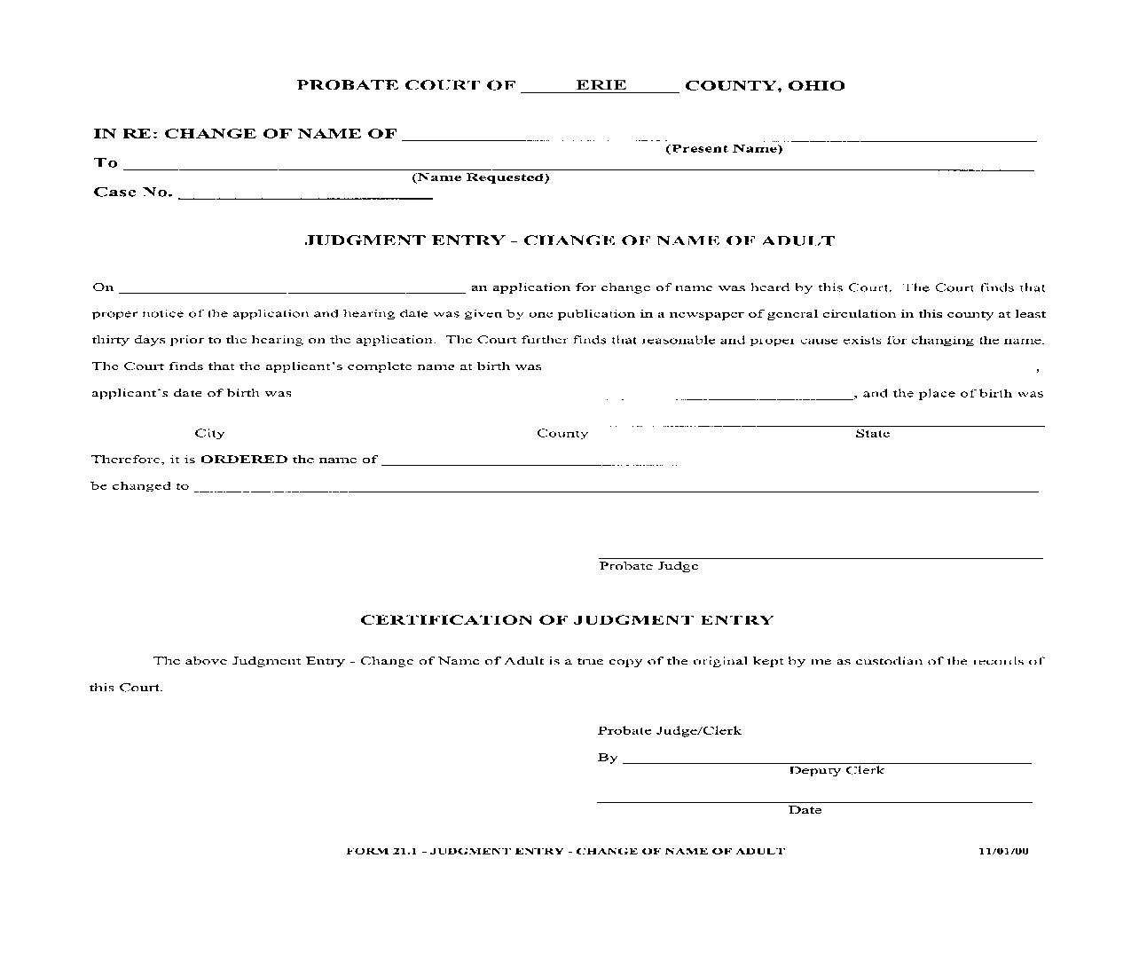 Judgment Entry Change Of Name Of Adult {21.1} | Pdf Fpdf Doc Docx | Ohio