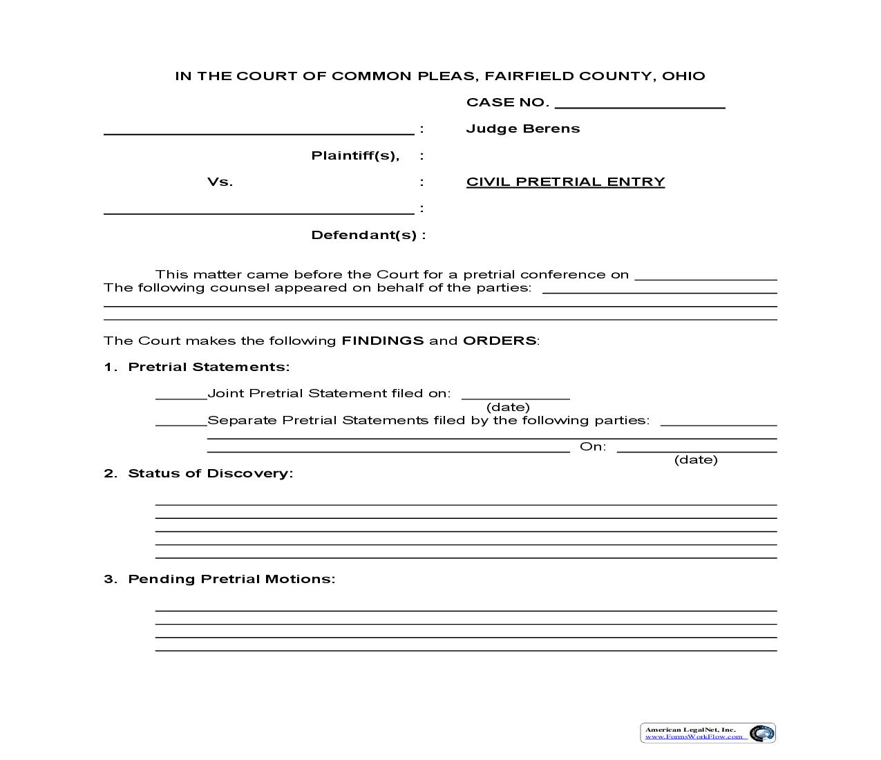 Civil Pretrial Entry | Pdf Fpdf Doc Docx | Ohio