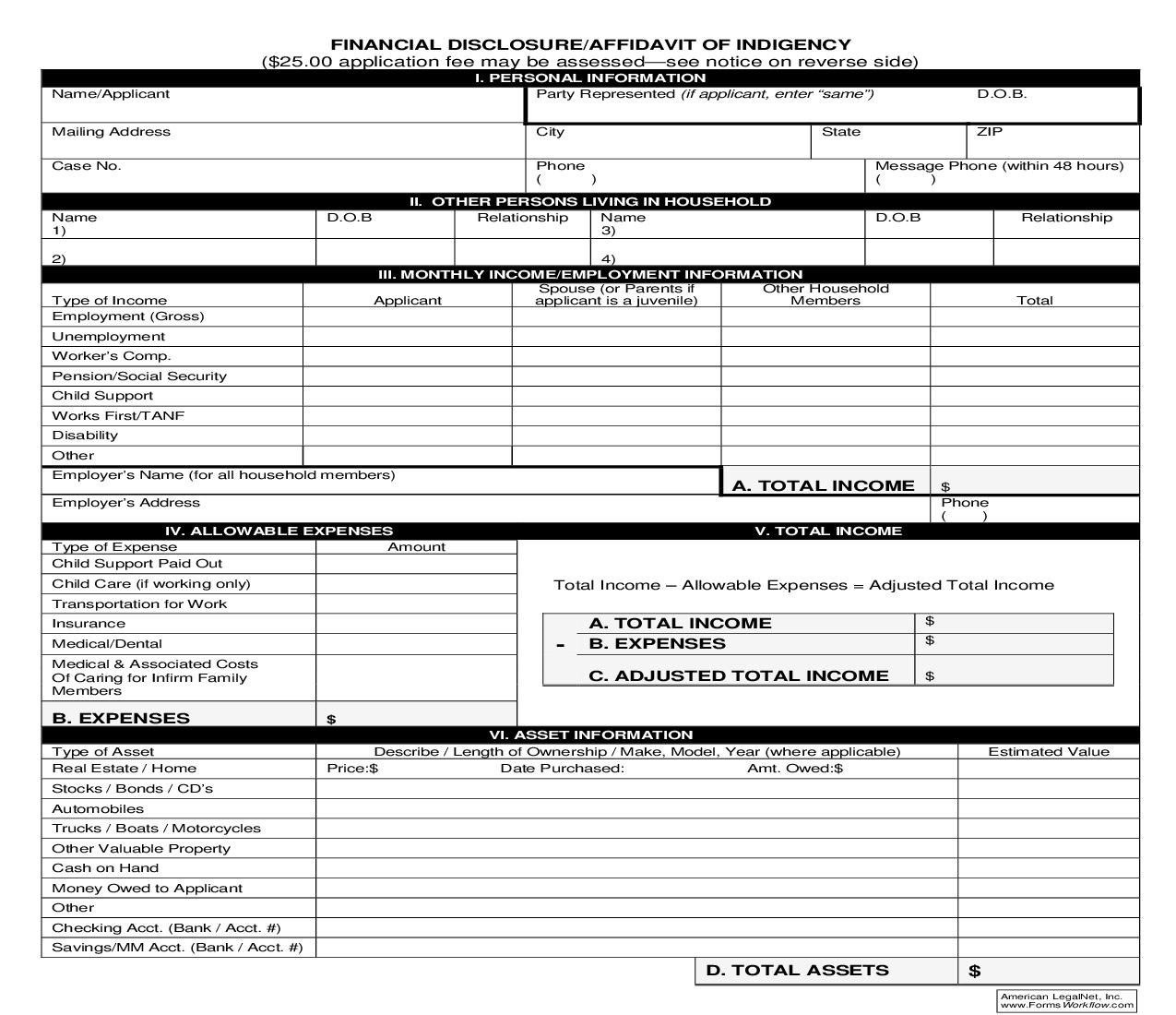 Financial Disclosure-Affidavit Of Indigency |  | Ohio