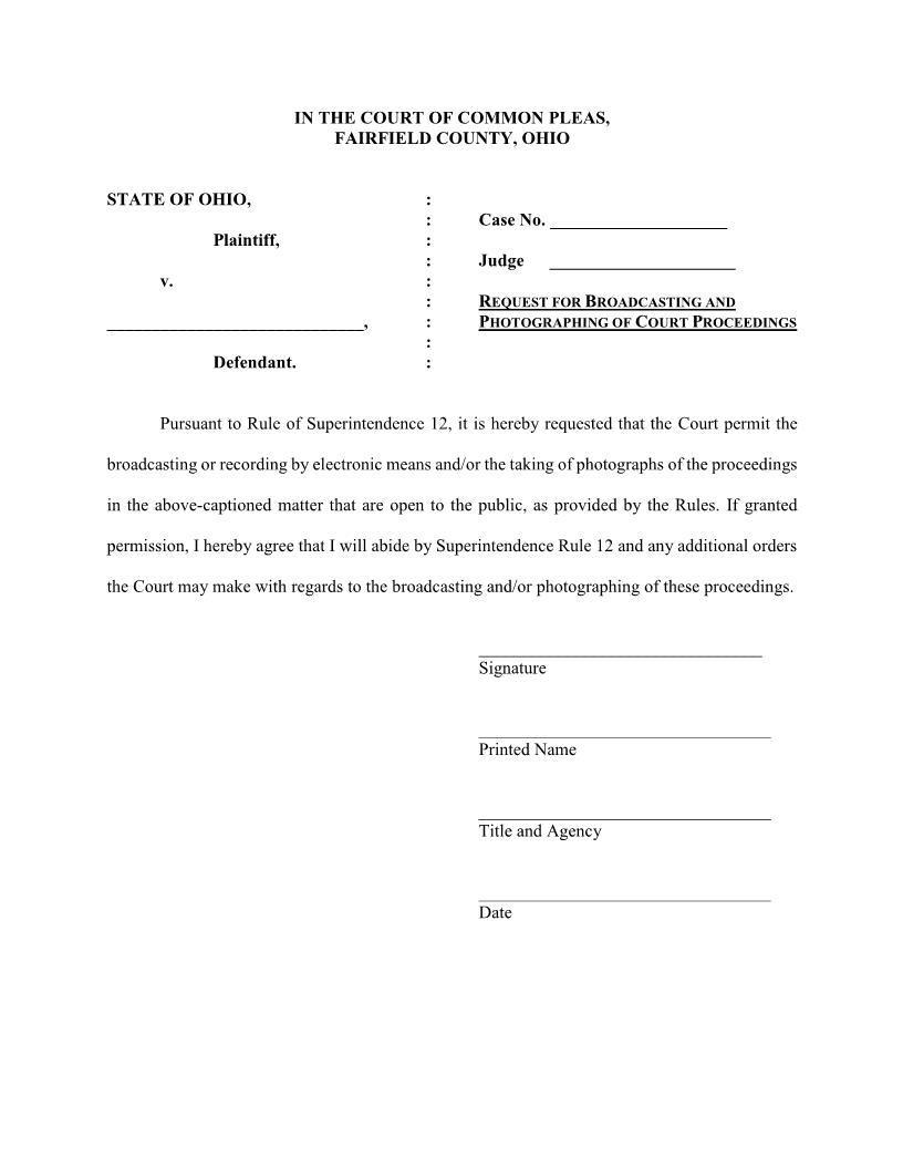 Request For Broadcasting And Photographing Court Proceedings | Pdf Fpdf Doc Docx | Ohio